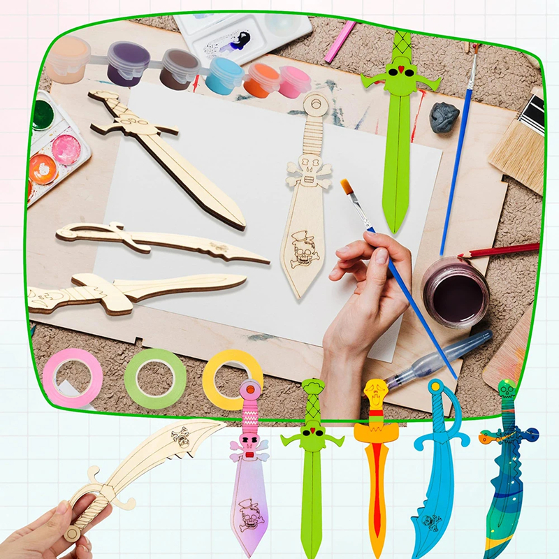 Wooden DIY Drawing Pirate Wood - مراجعة Cosplay Prop Painting وسعره