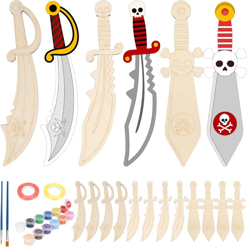 Wooden DIY Drawing Pirate Wood - مراجعة Cosplay Prop Painting وسعره