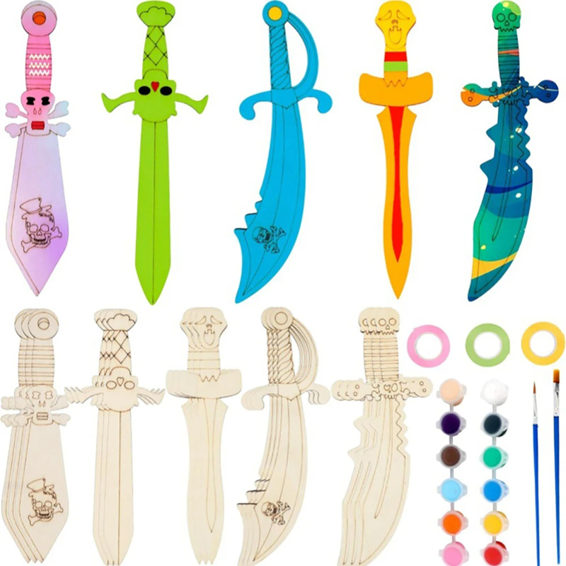Wooden DIY Drawing Pirate Wood - مراجعة Cosplay Prop Painting وسعره
