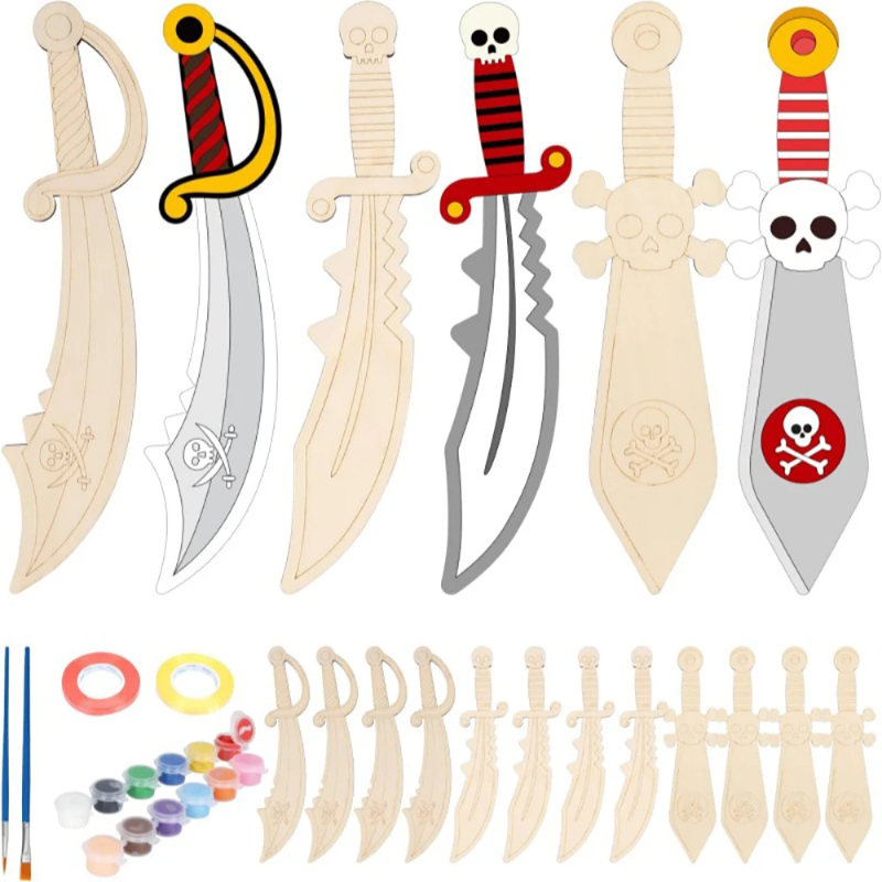 16pcs Kids Wooden Pirate Theme - مراجعة Cosplay Prop Painting وسعره